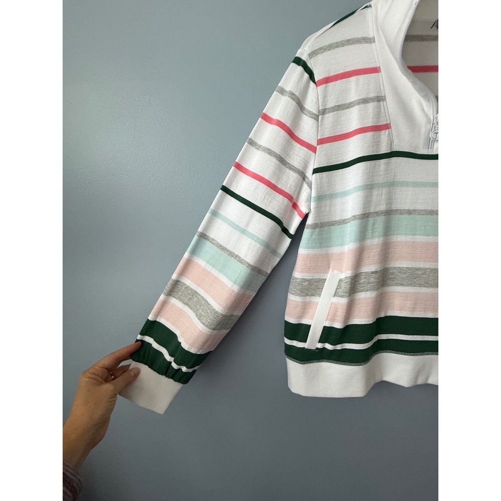 Women's Talbots Quarter Zip Striped Sweatshirt UPF 50+ Long Sleeve Size Medium - Picture 4 of 13